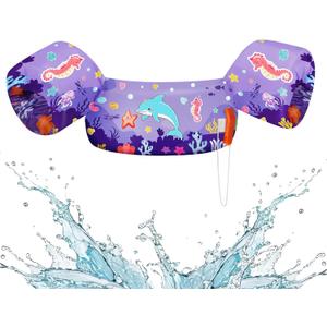 HeySplash Kids Swimming Vest, Toddler Floaties Fit 20-50 Lbs, Puddle Kids Jumper with Adjustable Strap, Swim Jacket Water Wing Baby Arm Floats,Sea Beach Swim Aid for 2-6 Years, Purple Blue Dolphin