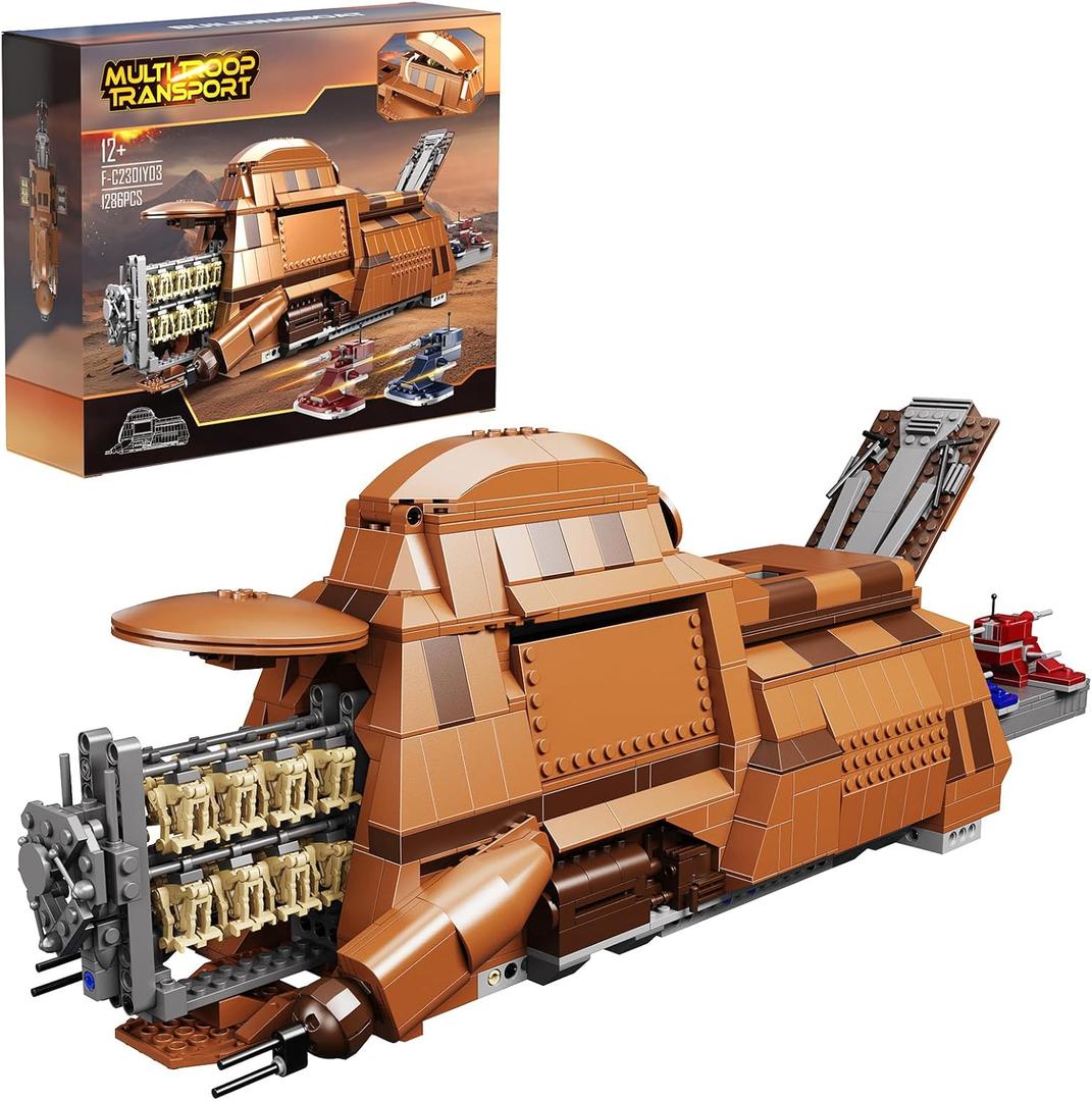 Battle Trade Federation Droid Ship Multi Troop Transport Building Kit, Battle Soldiers Troop Carrier with 2 Droidekas & 8 Machine GunBuilidng Toy for Kids Ages 12+(1286 Pieces)