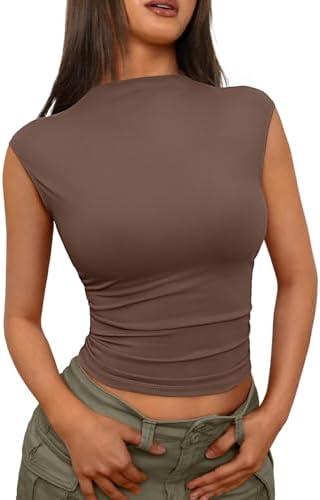 Trendy Queen Women's Going Out Basic Tank Tops Mock Neck Spring Clothes Sleeveless Cute Shirts Summer Y2K Sexy Outfits 2026 S