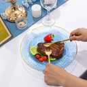 Rubtlamp 150Pcs Blue Christmas Plastic Plates, Gold Plastic Dinnerware Set For 30 Guest, Hammered Heavy Duty Plates with Gold Rim Include 30Dinner Platos, 30Salad Platos,90 Cutlery For Christmas