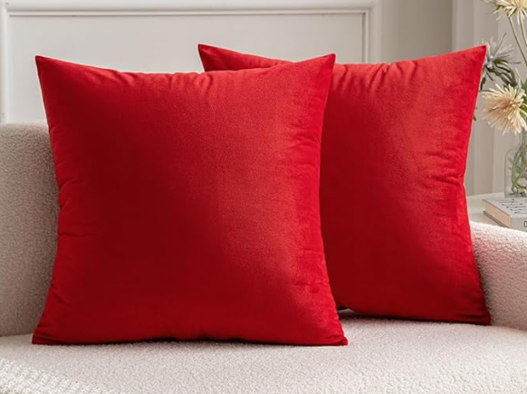 MIULEE Pack of 2 Velvet Pillow Covers Decorative Lumbar Rectangle Pillowcase Soft Solid Cushion Case for Sofa Couch Bedroom Car 12x12 Inch Red