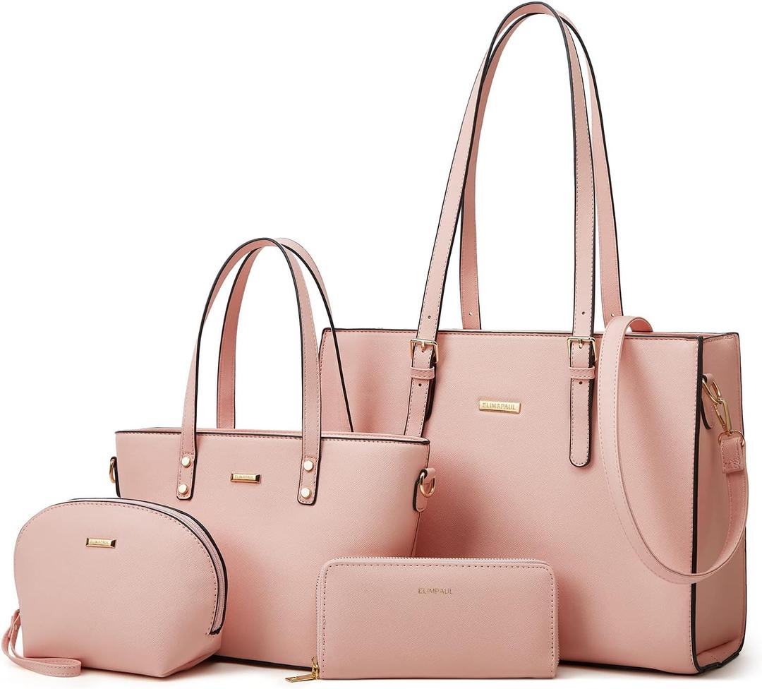 Women Fashion Synthetic Leather Handbags Tote Bag Shoulder Bag Top Handle Satchel Purse Set (Large)
