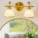 ANDY STAR Gold Vanity Light, 2-Light Brushed Gold Bathroom Light Fixtures, Vintage Bathroom Light with Milky White Bell Glass Shades, Eye-Friendly Wall Sconce for Mirror, Kitchen, Bedroom, Hallway