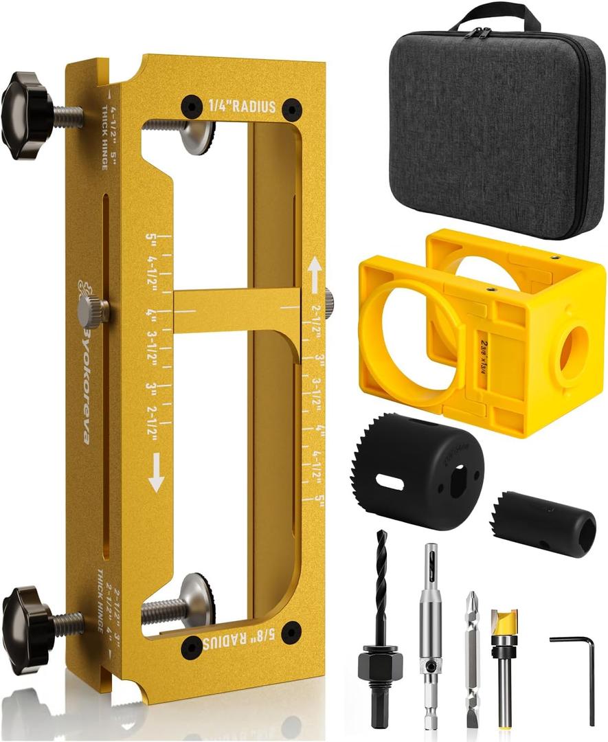 Door Hinge Jig & Door Lock Installation Kit, Aluminum Alloy Adjustable Mortise Template for Router, Fits 2.5"5" Hinges with 1/4" or 5/8" Radius and Square Corners, for 1-3/8" and 1-3/4" Thick Doors