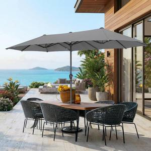 15ft Large Patio Umbrellas with Base Included, Outdoor Double-Sided Rectangle Market Umbrella with Stand, Outside Umbrellas for Poolside Lawn Backyard