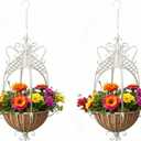 2 Pack Large Hanging Planter for Outdoor Indoor Plants, 12.6-Inch Rustic Metal Hanging Basket for Farmhouse, Patio,Porch,Deck, or Garden - White