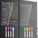 Acrylic Chore Chart Clear Dry Erase Checklist Chore Boars for Family Chores Checklist Reward Chart Responsibility Chart, 12x9'', 2 Boards
