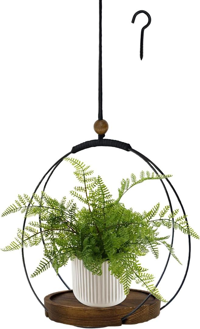 Hanging Planters for Indoor Plants,Plant Hanger with Sturdy Wood Base,Modern Boho Macrame Plant Hanger,Wall Ceiling Window Stands(Plants/Pots Not Included) (1 Pack-Circle)
