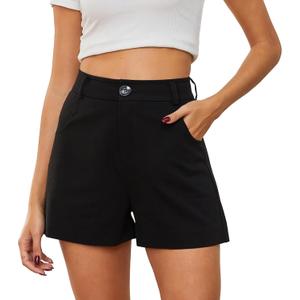 Ginasy Summer High Waisted Shorts for Women - Trendy Dressy Casual Wide Leg With Pockets (Black)