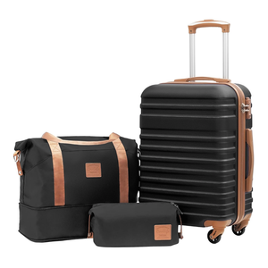 Coolife Suitcase Set 3 Piece Luggage Set Carry On Hardside Luggage with TSA Lock Spinner Wheels (Black, 3 piece set (DB/TB/20))