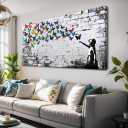 Colorful Graffiti Wall Art Funny Butterfly Paintings Banksy Street Art Mural Pop Art Home Office Wall Decor Framed Canvas Wall Decor for Living Room Ready to Hang - 48x24in (48L" x 24W", Multicolor)