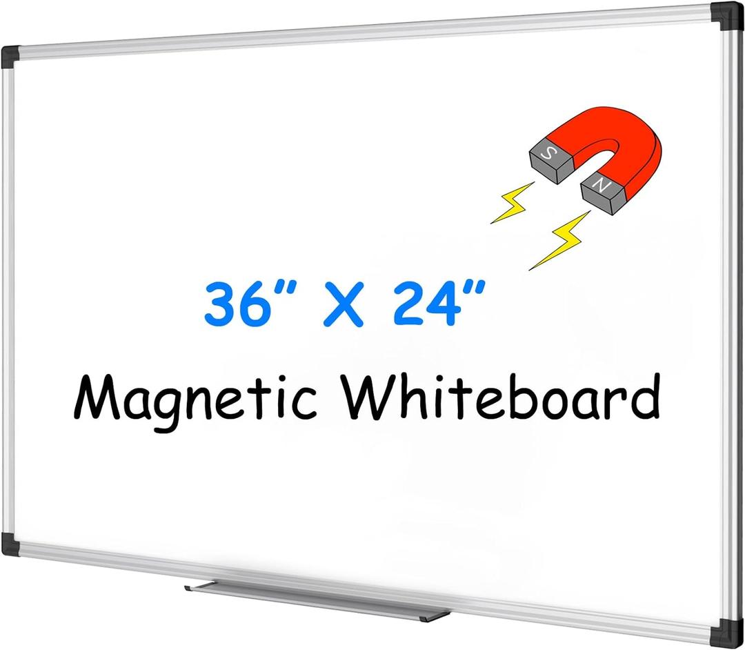 XBoard Magnetic Whiteboard 36 x 24 Inch, Hanging Dry Erase Board with Aluminium Frame & Marker Tray 3' x 2' | Wall Mounted Magnetic White Board for Home School Office (36"W x 24"H)