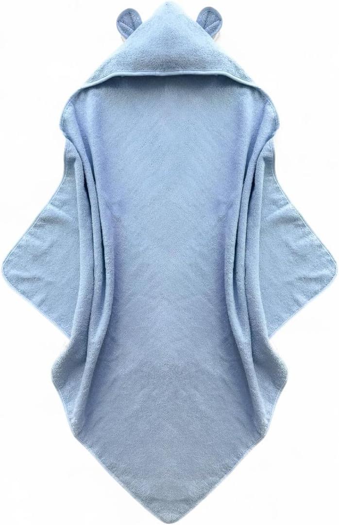 Organic Cotton Toddler Poncho Towel 33"x33" Ultra-Soft Hooded Bath & Beach Towel with Bear Ears Absorbent Kids Towel for Boys & Girls 0-5T, Premium for Pool, Bath & Travel (Blue)