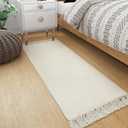 Collive Hallway Runner Rug, 2' x 5' Soft Washable Kitchen Runner Rug, White/Beige Contemporary Modern Laundry Room Rugs Indoor Hand-Woven Cotton Carpet for Bedroom Entryway Front Door Farmhouse