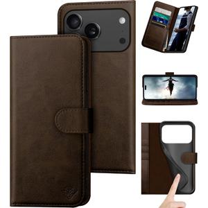DuckSky Compatible with iPhone 17 Pro Max 6.9" Genuine Leather Wallet caseRFID Blocking4 Credit Card HolderReal Leather Flip Phone case Cover Women Men for Apple 17 Pro Max case Brown