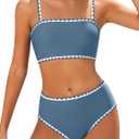 Girls Swimsuit Adjustable Shoulder Straps with Chest Pad Bikini with Cover Up Skirt 3 Piece Bathing Suit for Teen Girl (13-14 Years, Gray Blue)