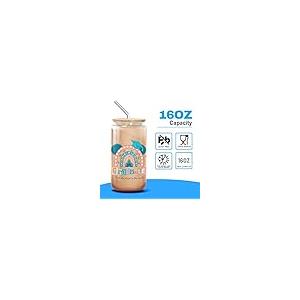 Cute, Graduation Castle, Glass Cup Tumbler 16 Oz With Lid And Straw, Graduation Gifts, Cute Bamboo Lid Straw Blue Decorations Glass Cup Heart Coffee Glass Mug Iced