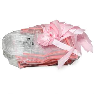 24 Pcs Clear Gift Bags with Handle, Plastic Party Favor Bags with Bow Ribbon, Reusable Candy Treat Goodie Tote for Valentine's Day Wedding Bridesmaid Baby Shower Birthday, 8 x 8 x 3 Inches(Pink)