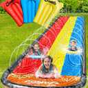 JAMBO Premium Triple Water Slide and 3 Bodyboards, Updated Model Slip Splash and Slide Heavy Duty Water Slides- 3-Way Sprinkler System, Splash Mat Pad, Backyard Outdoor Water Toys n Slides for Kids