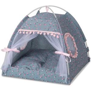 Gigreinc Cat Princess Indoor Tent House,Pet Dog Cute Floral Cave Nest Bed,PortableDogTents(M:38x38x36cm/15x15x14inch, Roses Gray)