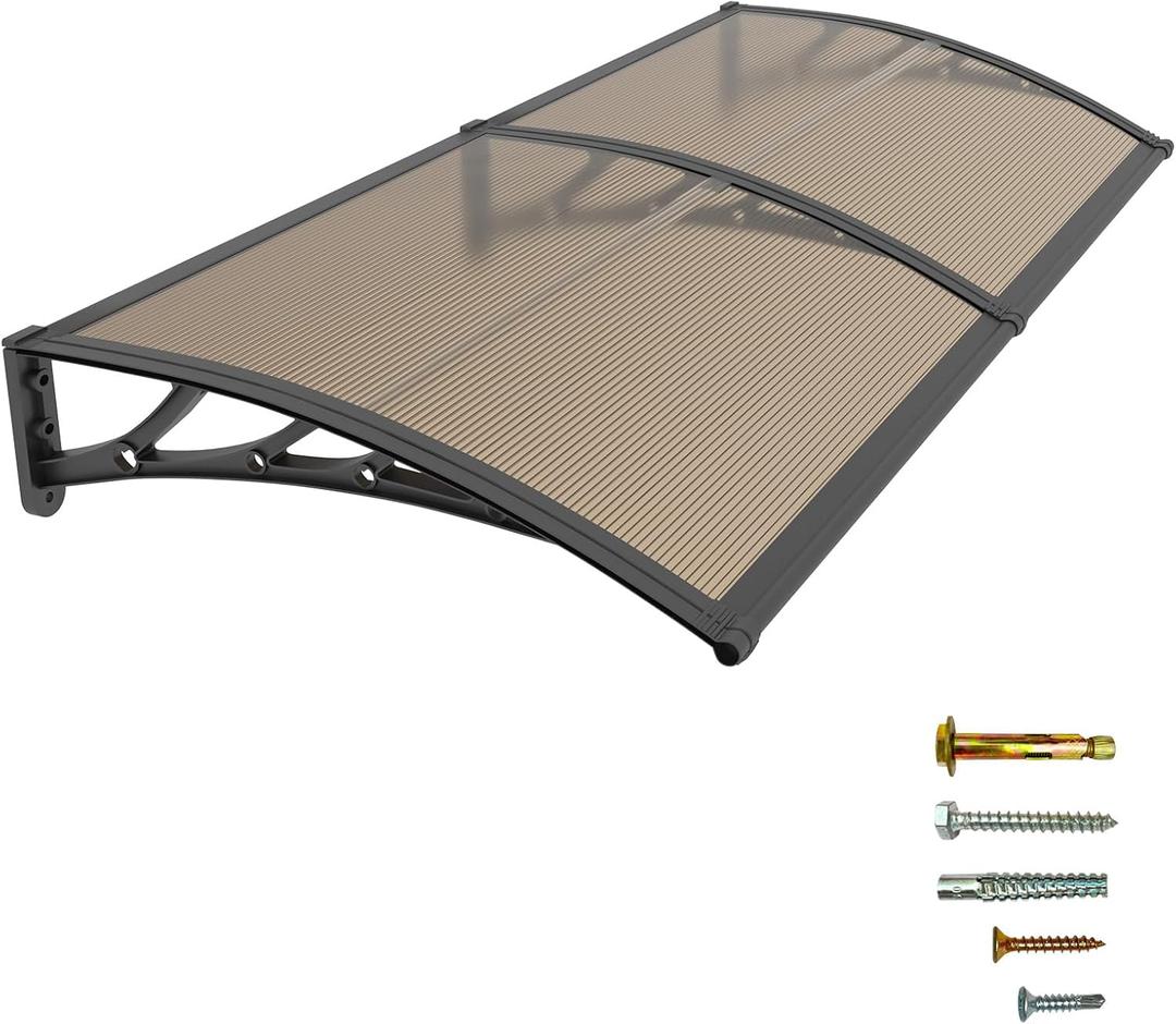40x60 Window Door Awning Exterior,Polycarbonate Outdoor Overhang Canopy Shelter,UPF 50+ UV Rain Snow Sun Protection,Spliced Overdoor Awnings for Outside,Porch,Patio,Deck or House Entrance (brown panel/Black bracket)