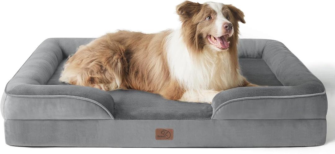Bedsure Orthopedic Dog Bed for Large Dogs - Big Washable Dog Sofa Beds Large, Supportive Foam Pet Couch Bed with Removable Washable Cover, Waterproof Lining and Nonskid Bottom, Grey (38.0"L x 28.0"W x 6.5"Th)