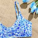 Girl's Ditsy Floral Bathing Suits 2 Piece Ruched Wireless Boho Bikini Swimsuits Summer Beachwear (Blue)