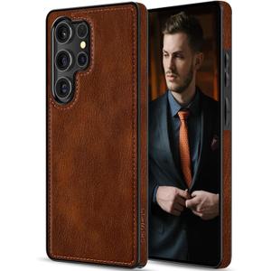 LOHASIC for Galaxy S25 Ultra Case, Classic Leather Vintage Texture Protective Bumper Cover for Men Women Compatible with Samsung Galaxy S25 Ultra 6.9 inch 2025 - Dark Brown