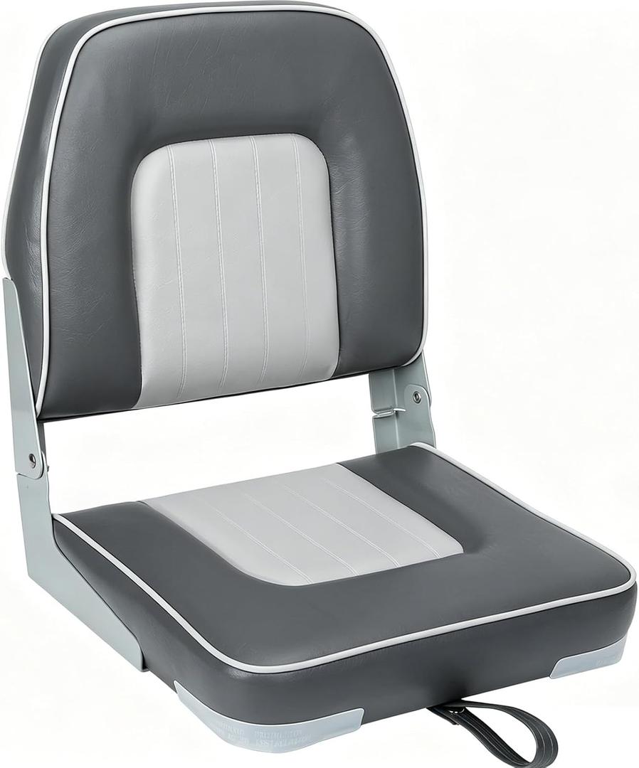 ERGOSEAT Classic Low Back Fishing Boat Seat with Backrest Folding Boat Chair Marine Bass Jon Boat Seats