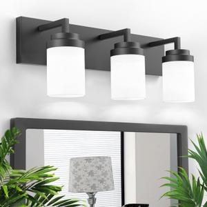 Espird Bathroom Vanity Light, 3 Light Matte Black Vanity Light with White Matte Glass Shade, 22in Farmhouse Wall Light, Lighting Fixtures Over Mirror for Bathroom/Living Room