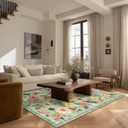 4x6 Bedroom Area Rug Washable: Throw Rugs for Living Room Floral Green Rug Non Slip Low Pile Faux Wool Non Shedding Small Carpet for Kitchen Entryway Bedside Home Office Dorm Kids Room Entrance Entry