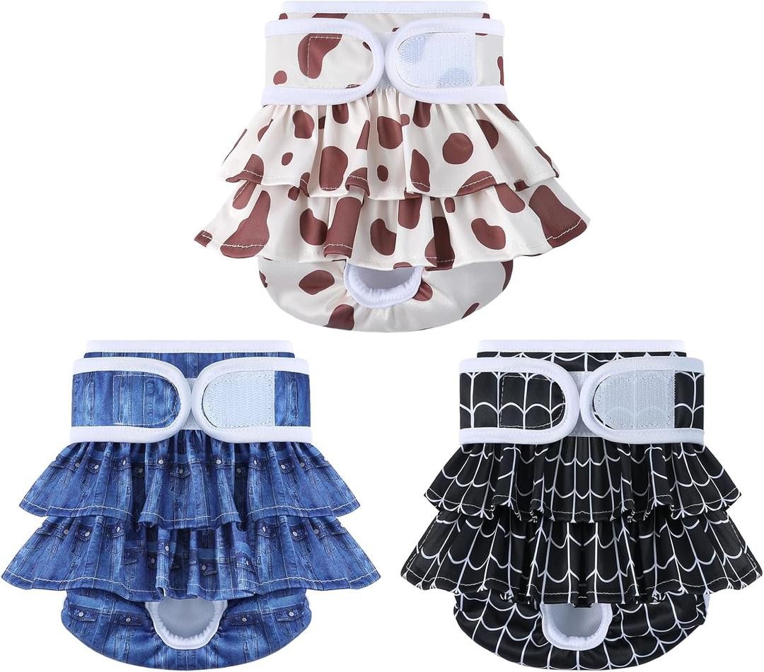 Reusable Dog Diapers Female 3 Pack Doggie Diapers for Period Heat Incontinence Puppy Training (Small, Animal Print)