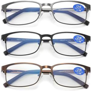 Reading Glasses for Men - 3 Pack Blue Light Blocking Men's Metal Readers +2.0