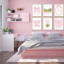 Set of 6 Trendy Pink Christian Canvas Wall Art Bible Verses Preppy Posters Coquette Pink Bow Biblical Painting Pictures Religious Scripture Prints for Girls Room Dorm Apartment Living Room Bedrom