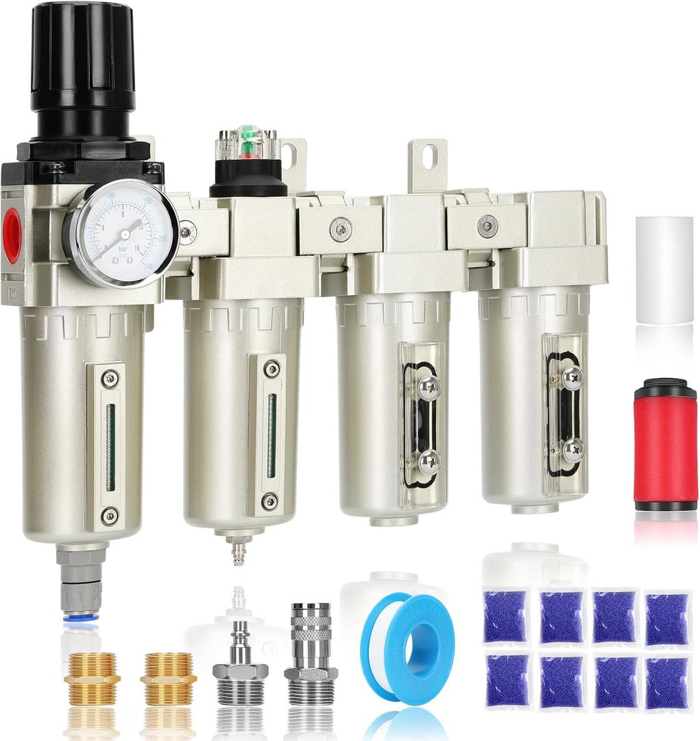 3/4" NPT Industrial Air Dryer for Compressor,4 Stage Air Compressor Water Separator System,Filter Oil Water Separator Dryer for Plasma Cutter and Paint Spray,Auto Drain