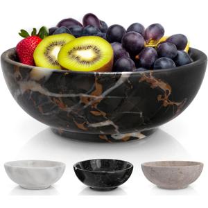 Gusto Nostro 8" Luxury Black Marble Decorative Bowl for Coffee Table - Elegant Decorative Fruit Bowl for Kitchen Counter - Heavy Stone Entryway Catch All for Keys, Potpourri Holder Centerpiece, Medium (Black and Gold)