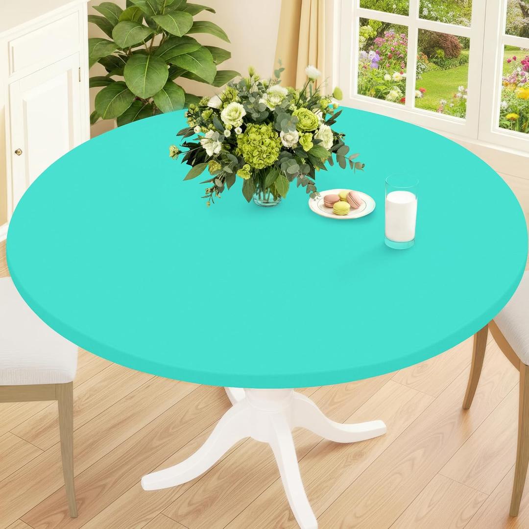 Smiry Round Spandex Tablecloth, Elastic Fitted Washable Tablecloths for 45"-56" Tables, Waterpoof Stretch Picnic Table Cover for Dining, Indoor and Outdoor, Aqua