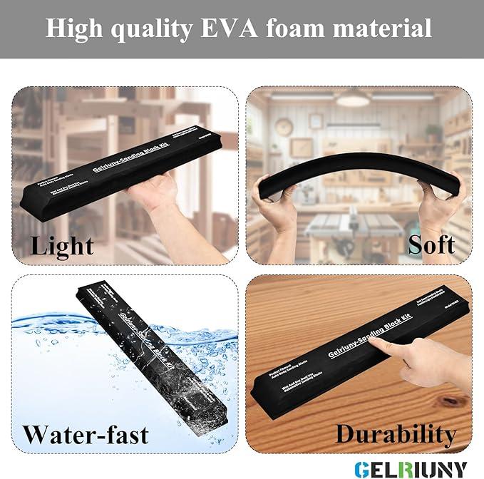 D4403 Black Long 16.5" Sanding Block,Auto Body Sanding Block,Automotive Sanding Blocks,Sanding Blocks Auto Body,Flexible EVA Foam Wet or Dry Sanding Blocks,Car Sanding Block,Light,Semi Rigid