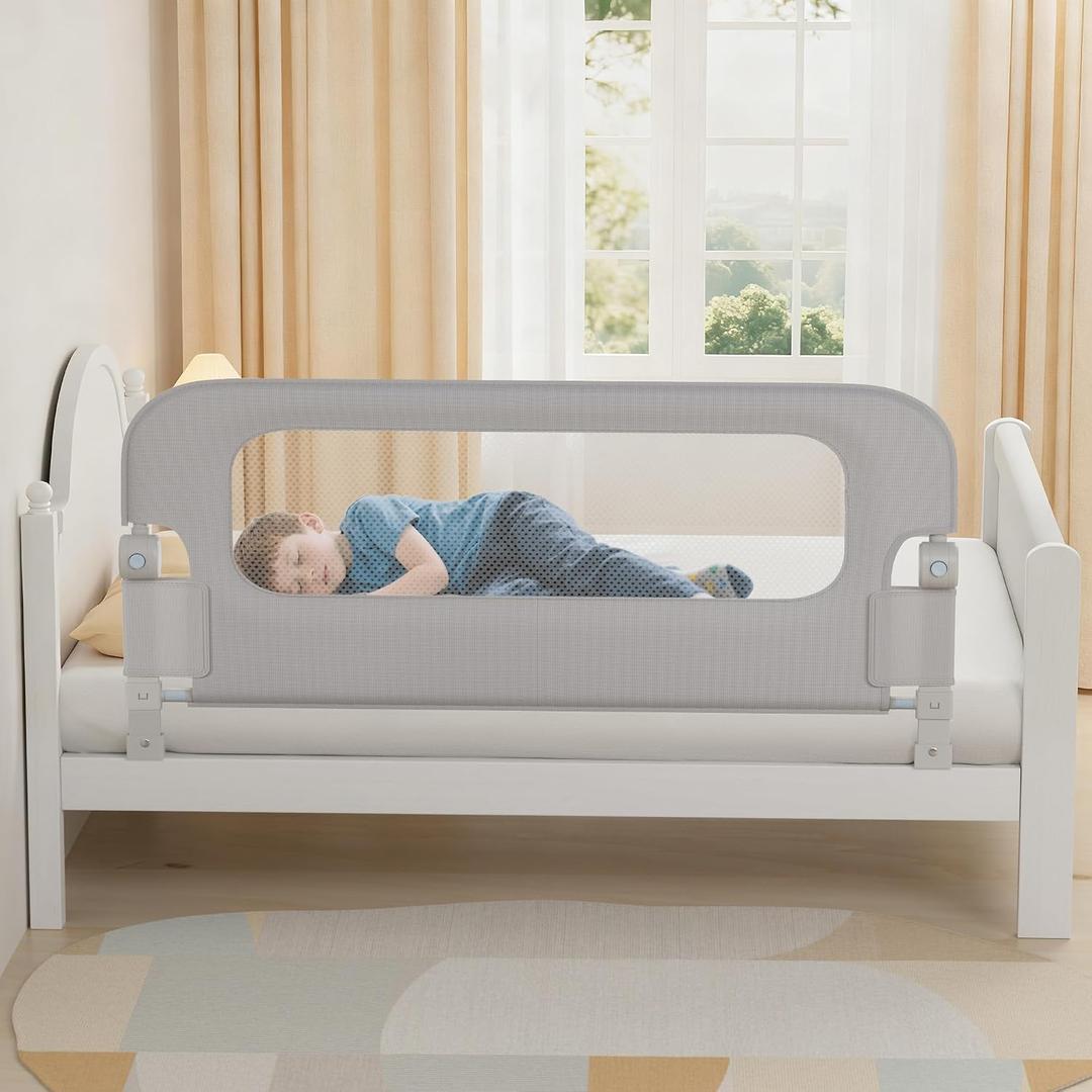 NUTIKAS Baby Bed Rail Guard for Toddlers - 70" Toddler Bed Rails for Twin, Full, Queen, King Bunk Size Bed Swing Down Bedrail Extra Tall Child Safety Side Railing Guards for Kids Gray