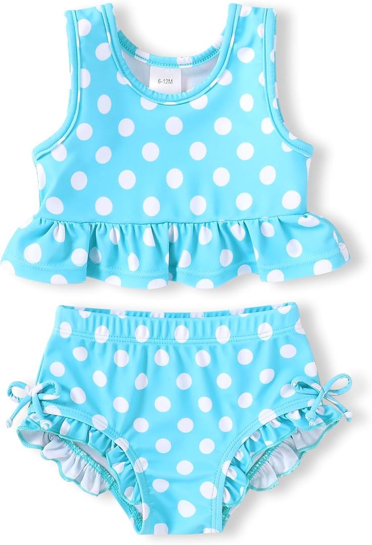 Toddler Girls Swimsuit Outfit Ruffle Floral Sleeveless Bikini Two Piece Bathing Suit for Baby Girl (12-18 Months, Blue)