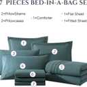 Monbix Queen Comforter Set - 7 Pieces Blue Green Bed in a Bag Queen Bedding Sets with Comforters, All Seasons Comforter Bed Set with Sheets,Pillowcases & Shams