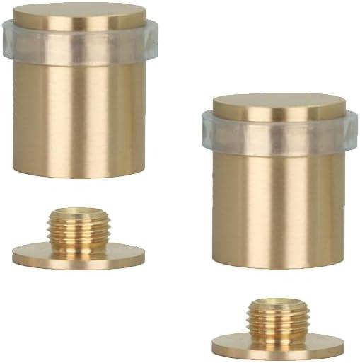 Pack of 2 EVI Door Stoppers | Brass Door Stopper - Screw Fastening - Transparent Rubber Protector - 0.95 x 1.19 Inch Door Stop