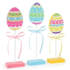 3 Pieces Easter Tiered Tray Decor, Wooden Eggs Decor, Colorful Easter Table Decorations for Home Farmhouse Kitchen Decorations