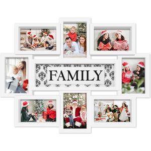 Jerry & Maggie Family Photo Frame 22x17, PVC Picture Frames Collage Wall Decor 9 Opening Wall Hanging For 6x4 Photos 8 Pack, No-Assembly 3D Design Waterproof Memorial Keepsake, White, Family/ Textured