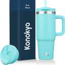 30 oz Tumbler with Handle and 2 Straws,2 in 1 Lid Insulated Water Bottle Stainless Steel Travel Coffee Mug,Turquoise (30 Ounces)