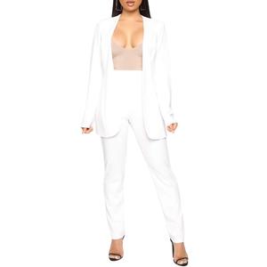Aro Lora Women's 2 Piece Outfit Casual Solid Open Front Blazer and Pencil Pant Suits Set (Large)