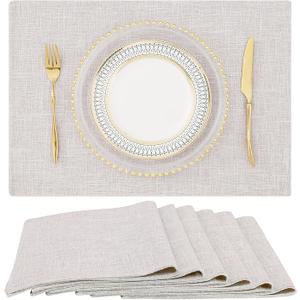 homing Cotton Linen Placemats Set of 6, Cloth Washable Farmhouse Dining Table Mats for Indoors & Outdoors, Easy to Clean, Navy Blue, 13 x 19 Inch
