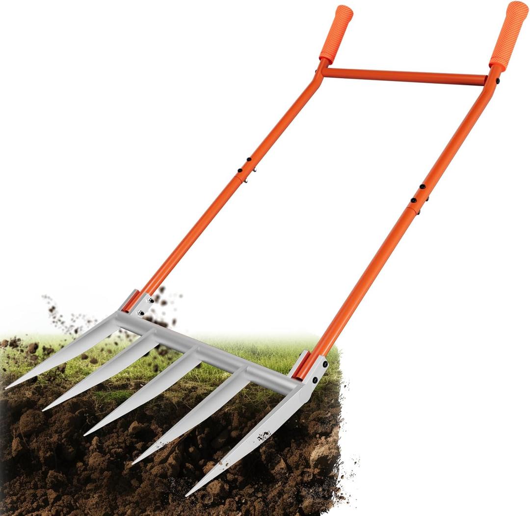 5-Tine Broadfork, 50" Broad Fork Garden Tool Heavy Duty Digging Pitch Fork with H-Shaped Design for Gardening, Farm Cultivating, Loosening Soil 5-Tine Broadfork, 50" Broad Fork Garden Tool Heavy Duty Digging Pitch Fork with H-Shaped Design for Gardening, Farm Cultivating, Loosening Soil
