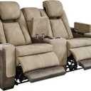 Signature Design by Ashley Next-Gen DuraPella Power Reclining Loveseat with Console & Adjustable Headrest, USB Charging, Faux Leather, 75" W x 39.5" D x 43" H, Sand (Beige)