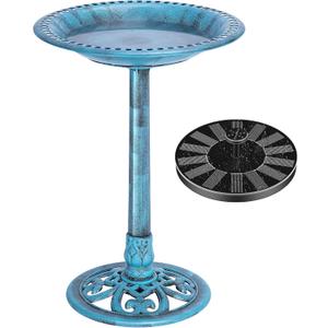 VIVOHOME Polyresin Antique Outdoor Blue Garden Bird Bath and Solar Powered Round Pond Fountain Combo Set